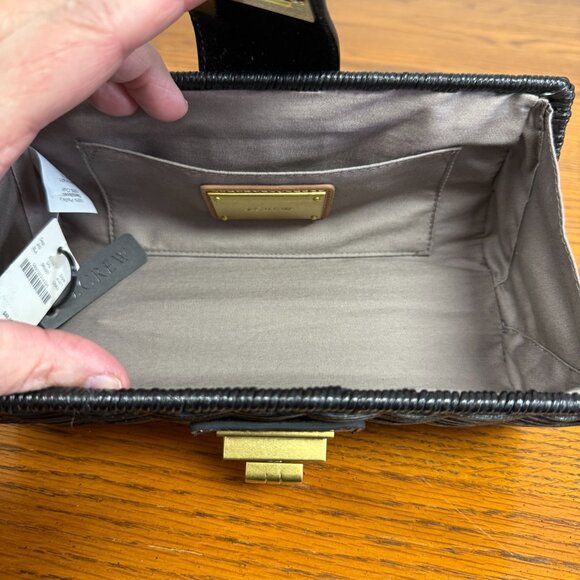 J.Crew Rattan Leather Trim Turn Lock Clutch Handbag Purse Black Straw Bag - Picture 4 of 6